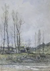 Paysage by Henri Harpignies, 1877, Aquarelle signée et datée «77» en bas à gauche, sold Jul 2016