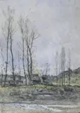 Paysage by Henri Harpignies, 1877, Aquarelle signée et datée «77» en bas à gauche, sold Jul 2016
