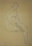 Nus by Pierre-Marie Poisson, Crayon noir et craie blanche signé en bas à gauche, sold Jul 2016