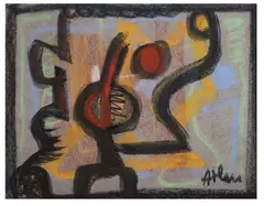 Sans titre, 1951. Graffiti ( by Jean-Michel Atlan, Pastel et technique mixte) signé en bas à droite, sold Jul 2016