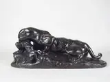 Jaguar dévorant un lièvre by Antoine-Louis Barye, Epreuve en bronze à patine brun vert nuancé, sold Jul 2016