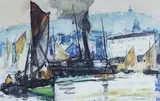 Les voiliers au port by Bernard Lachèvre, Aquarelle signée en bas à droite et marquée «Ho» (Honfleur ?), sold Apr 2016