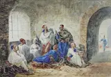 Abd el Kader et ses officiers by Alfred Quesnay de Beaurepaire, Aquarelle signée en bas à gauche, sold Apr 2016