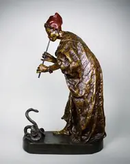 Le charmeur de serpent by Arthur Strasser, Epreuve en bronze polychrome, sold Apr 2016