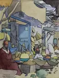 Dans les souks à Marrakech by Raymond Crétot-Duval, Aquarelle et crayon gras signé et situé «Marrakech» en bas à gauche, sold Apr 2016