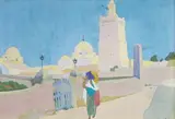 Près de la mosquée by Clément Serveau, Gouache signée en bas à droite, sold Apr 2016