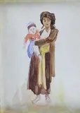 Femme avec son enfant dans les bras, Vietnam by Raymond Renefer, Aquarelle et mine de plomb, sold Apr 2016