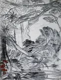 L'arrivée d'éléphants sur les bords du Mekong by André Maire, Fusain et sanguine, sold Apr 2016