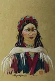 Jeune fille du Ladakh, Nord de l'Inde by Léa Lafugie, Gouache signée en bas à gauche, sold Apr 2016