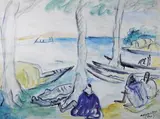 Les pêcheurs de Gao, Sénégal by Monique Cras, Aquarelle gouachée, sold Apr 2016