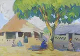 La place du village by André Herviault, 1948, Gouache signée en bas à droite et datée, sold Apr 2016