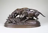 Deux chiens chassant un lapin by Hippolyte Heizler, Epreuve en bronze à patine brun clair nuancé, sold Feb 2016