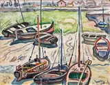 Barques à marée basse dans le port de Honfleur by Henri Saint-Delis, Aquarelle signée en bas à droite, sold Dec 2009