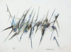 COMPOSITION FORÊT » by Manuel Cargaleiro, 1962, Encre et pastel sur papier signé en bas à droite, sold Nov 2009