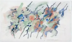 COMPOSITION ORANGE/VERT/BLEU » by Manuel Cargaleiro, 1960, Aquarelle sur papier signé et daté en bas à droite, sold Nov 2009