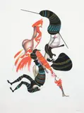 PERSONNAGES » by Jules Perahim, 1974, Gouache et crayons de couleur sur papier signé et daté en bas à droite, sold Nov 2009