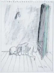 HOMME RECROQUEVILLÉ by Jean Rustin, Mine de plomb et pastel sur papier signé en bas à droite, sold Nov 2009