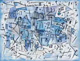 COMPOSITION BLEUE" by Manuel Amorim, 1972, Pastel sur papier signé et daté en bas à droite, sold May 2009