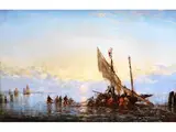 Fischerboote bei Sonnenuntergang by Félix Ziem, oil on panel, sold Apr 2022