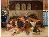 Haremsszene mit Zwei Frauen auf Tigerfell by Rudolf Ernst, oil on canvas, offered Mar 2025