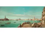 Panoramablick von der Riva Degli Schiavoni auf Venedig by Luigi Querena, oil on canvas, sold Sep 2023