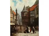 Marktag vor dem Rathaus von Hildesheim by Cornelis Springer, oil on panel, offered Mar 2019
