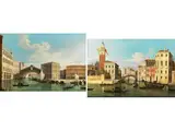 Blick auf die Rialtobrücke mit Fondaco dei Tedeschi und dem Palazzo dei Camerlenghi by Giuseppe Canella d. Ä., oil on canvas, sold Mar 2023