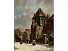 Einer Holländischen Stadt im Winter by Adrianus Eversen, oil on panel, sold Mar 2019