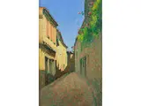Ruelle au Balcon Fleuri by Achille Laugé, 1861 Arzens, Frankreich – 1944 Cailhau, Frankreich, oil on canvas, sold Apr 2018