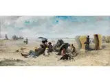 Familientag am Strand von Scheveningen by Johannes Marius Ten Kate, oil on panel, offered Mar 2023