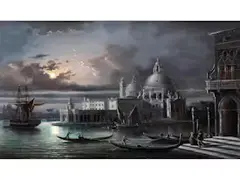 Venedig-vedute mit der Punta Della Dogana und der Santa Maria Della Salute bei Mondschein by Giovanni Grubacs, oil on canvas, sold Mar 2026