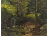 Sonnige Waldlandschaft mit Wasserfall by Gustave Courbet, oil on canvas, sold Dec 2024