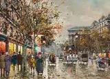 Boulevard de la Madeleine à Paris en 1900 by Antoine Blanchard, oil on canvas, sold Apr 2023