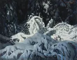 Paysage hivernal by Christo Stefanoff, 1960, pastel on paper on canvas, sold Apr 2023