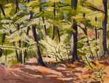 Sous bois, Gatineau by Henri Leopold Masson, 1975, oil on canvas, sold Mar 2023