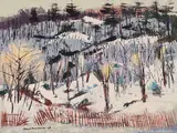 Snow Fence, Winter by Henri Leopold Masson, 1965, oil on canvas, sold Mar 2023