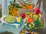 Autumn Still Life by Henri Leopold Masson, 1990, oil on canvas, sold Mar 2023