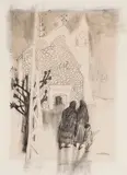 Going to Mass by Molly Joan Lamb Bobak, 1953, charcoal and graphite on paper, sold Mar 2023