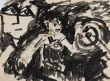 Figures / Bunny Man with Flower by John Scott, mixed media on paper, sold Mar 2023