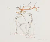 Caribou by Eddy Cobiness, 1989, watercolour on paper, sold Feb 2023
