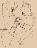 Zwei Frauen im Gespräch by Ernst Ludwig Kirchner, Um 1925, Tuschfeder auf Papier (aus einem Skizzenbuch), sold Nov 2010