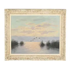 Ducks Landing at Dusk by Roland Clark, Oil on canvas, sold May 2025