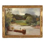 Fly Fishing at Aberclydach by Henry Thomas Jarman, Oil on canvas, sold May 2025