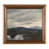 Pastoral Landscape with Peat Stacks by Douglas Alexander, Oil on panel, sold May 2025