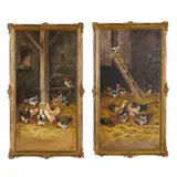 Pair of Paintings of Chickens in a Barn by Alfred Prehn, Oil on canvas (lined), sold May 2025