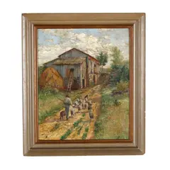 Shepherd with Flock by Thomas Corwin Lindsay, Oil on canvas, sold May 2025