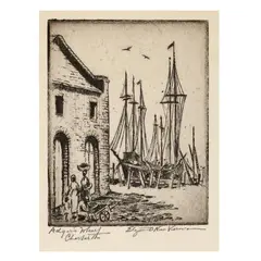 Adger's Warf Charleston by Elizabeth O'Neill Verner, Etching on paper, sold May 2025