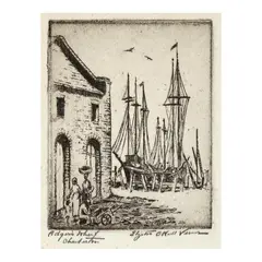 Adger's Warf, Charleston by Elizabeth O'Neill Verner, Etching on paper, sold May 2025