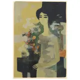 Woman with Flowers by André Minaux, Lithograph in colors, sold May 2025