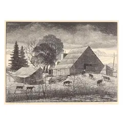 Jeter Spivey's Place by Leo Meissner, Wood engraving, sold May 2025
